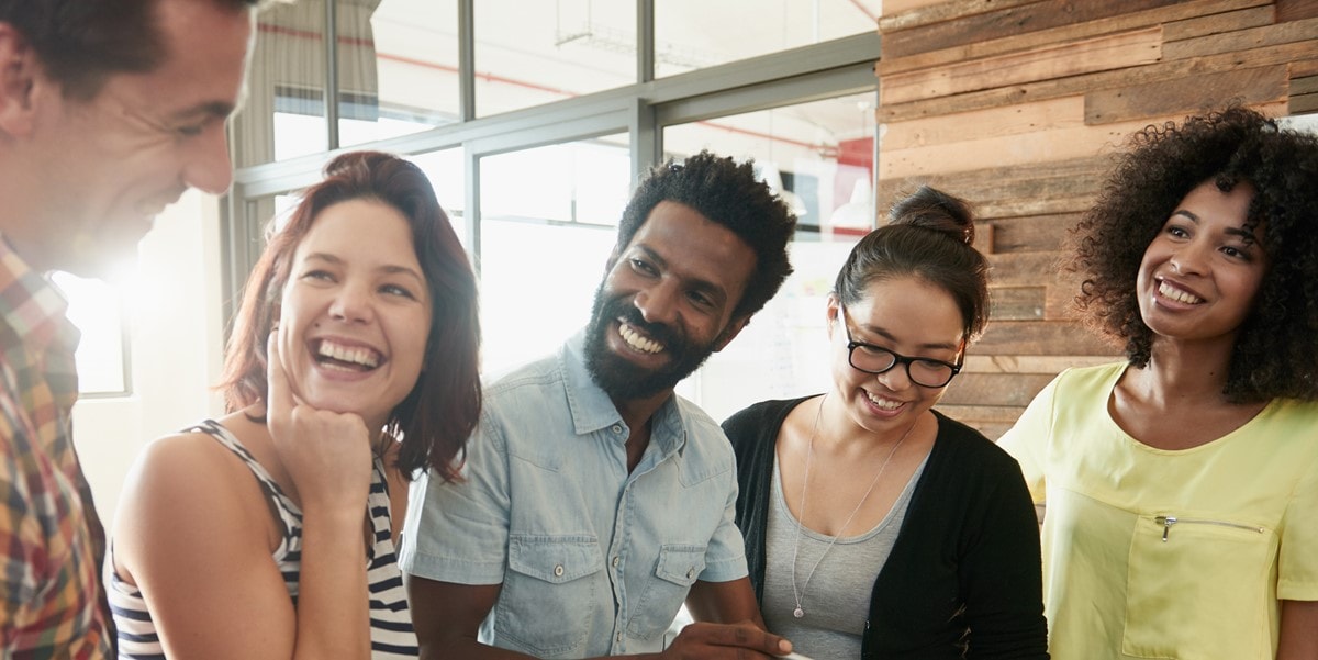 team in the office, smiling